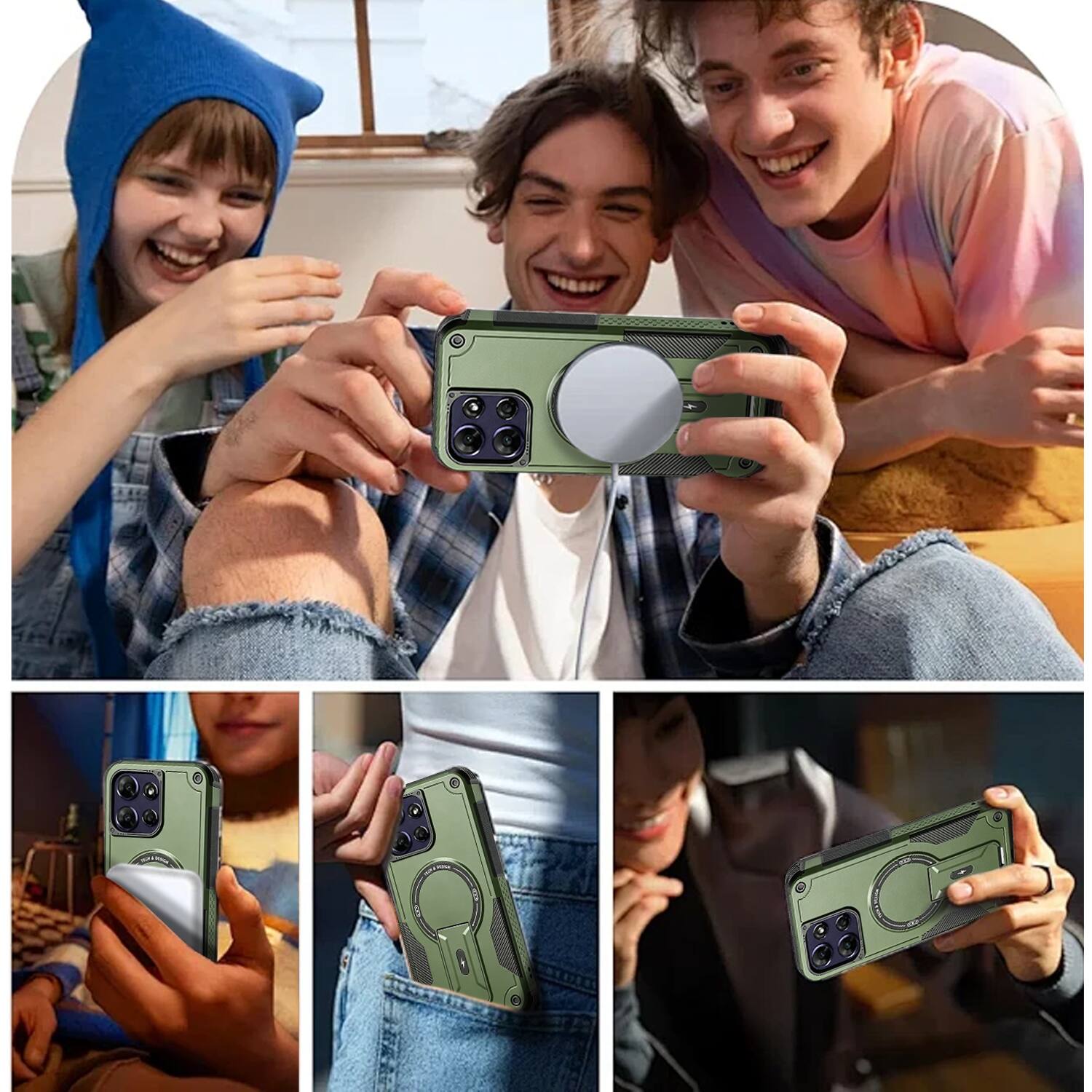 Alt View 4. Equipd - Case for Motorola Moto G Power 2025 / Moto G Power 2026 (6.8"), Sturdy Magnetic Hybrid Cover with Bracket Kickstand - Midnight Green.