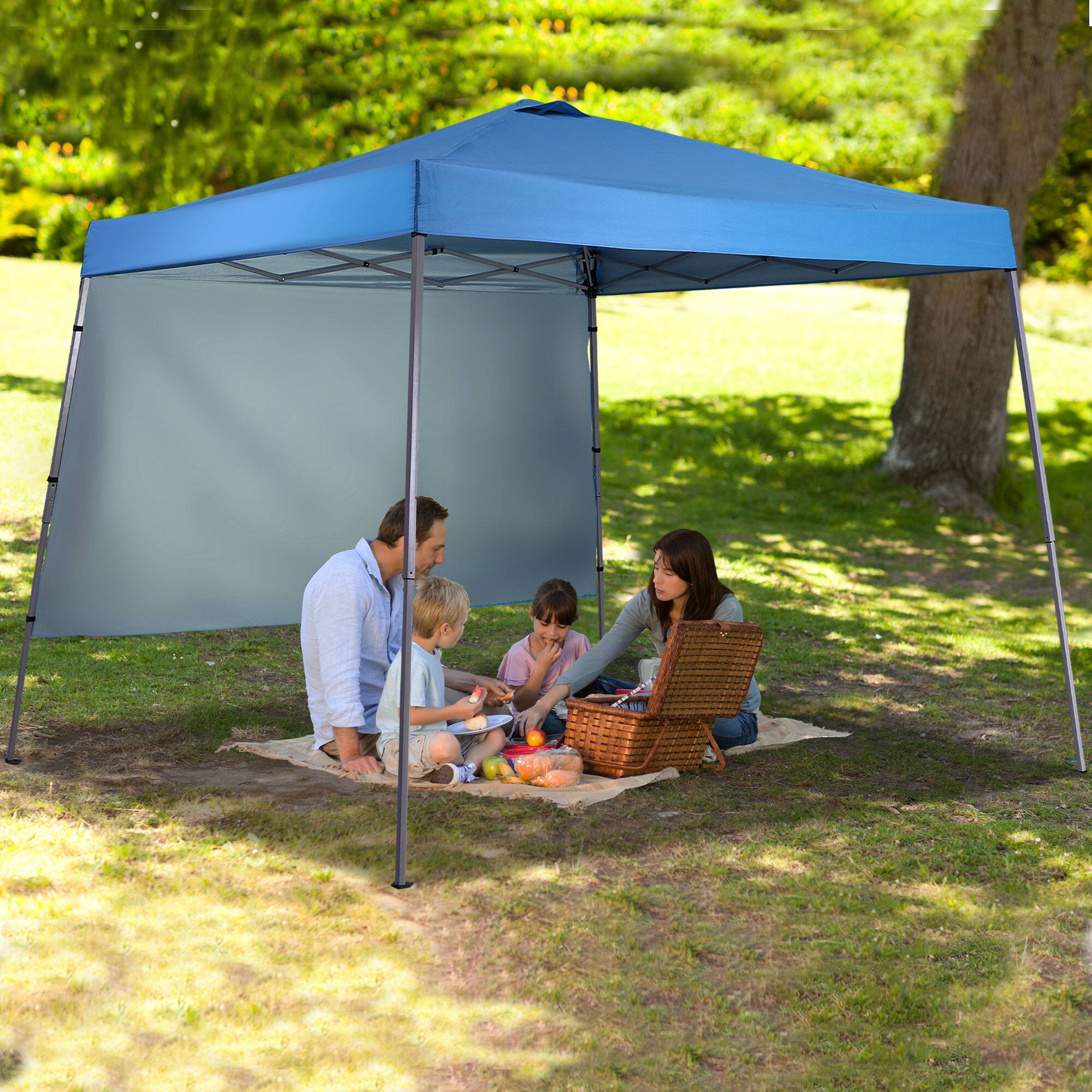 Angle. Ainfox - Ainfox 10x10 Pop Up Canopy Tent with 1 Side Wall, Slant Legs with Carrying Bag,Folding Gazebo Shelter - Sky Blue.