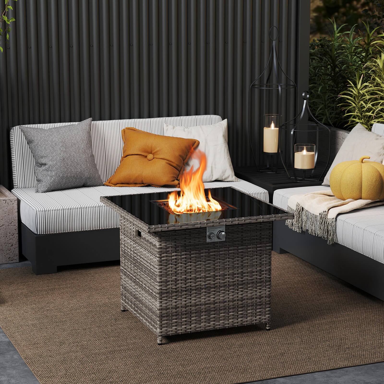 Alt View 1. Costway - Costway 32.5" Propane Fire Pit Table Outdoor Wicker Gas Firepit with Stainless Steel Burner - Gray.