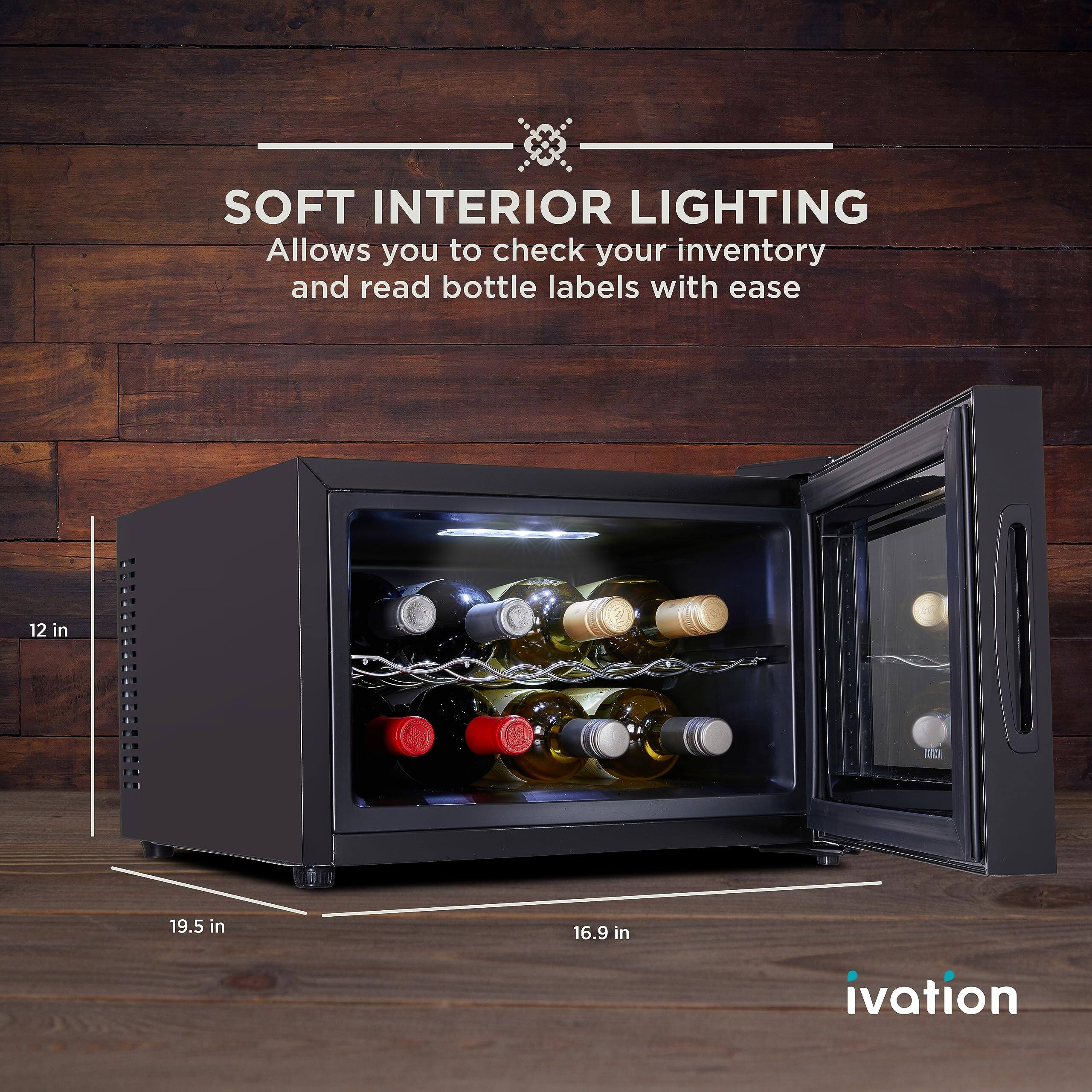 SOFT INTERIOR LIGHTING  
Allows you to check your inventory and read bottle labels with ease  

12 in  
19.5 in  
16.9 in  

ivation