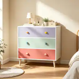 Z-Edge - Kids 3 Drawer Dresser, Baby Nightstand for Bedroom, Storage Cabinet for Toddler Child for Living Room, Toddler Room - Colorful