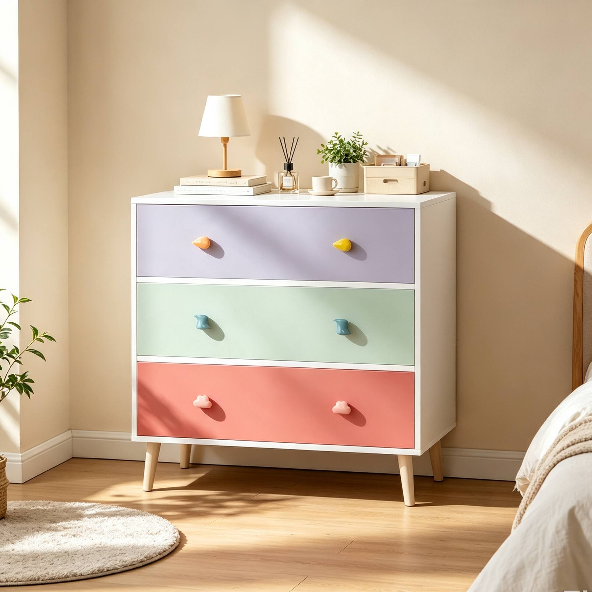 Z-Edge - Kids 3 Drawer Dresser, Baby Nightstand for Bedroom, Storage Cabinet for Toddler Child for Living Room, Toddler Room - Colorful