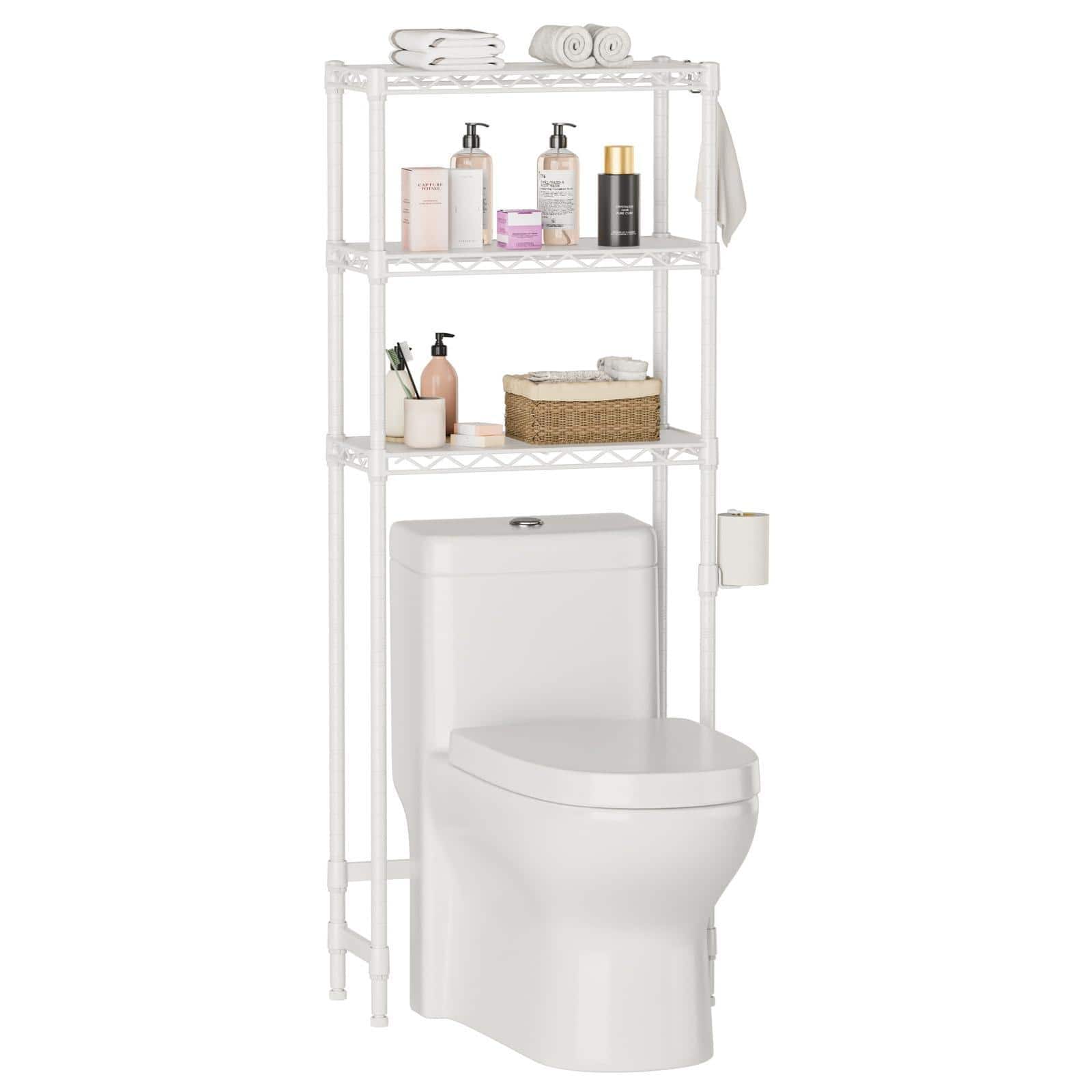 Hirose Alice - 3-tier Over The Toilet Storage Rack Heavy Duty Shelf With Paper Holder & Hooks Space-saving Organizer For d X w h - White-3-Tier-10”D x 24”W x 66”H