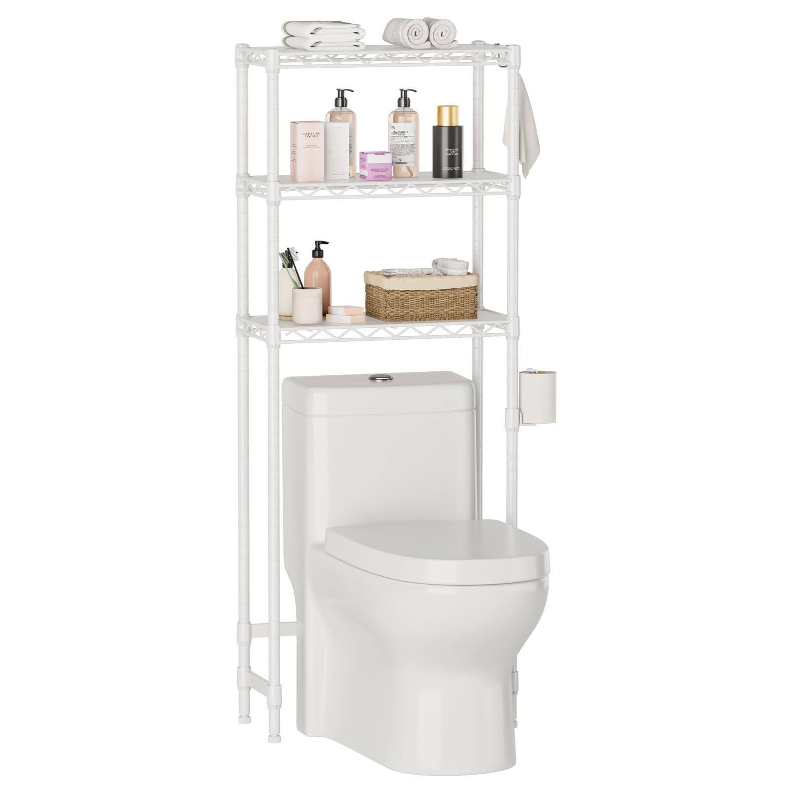 Front. Hirose Alice - 3-tier Over The Toilet Storage Rack Heavy Duty Shelf With Paper Holder & Hooks Space-saving Organizer For d X w h - White-3-Tier-10”D x 24”W x 66”H.