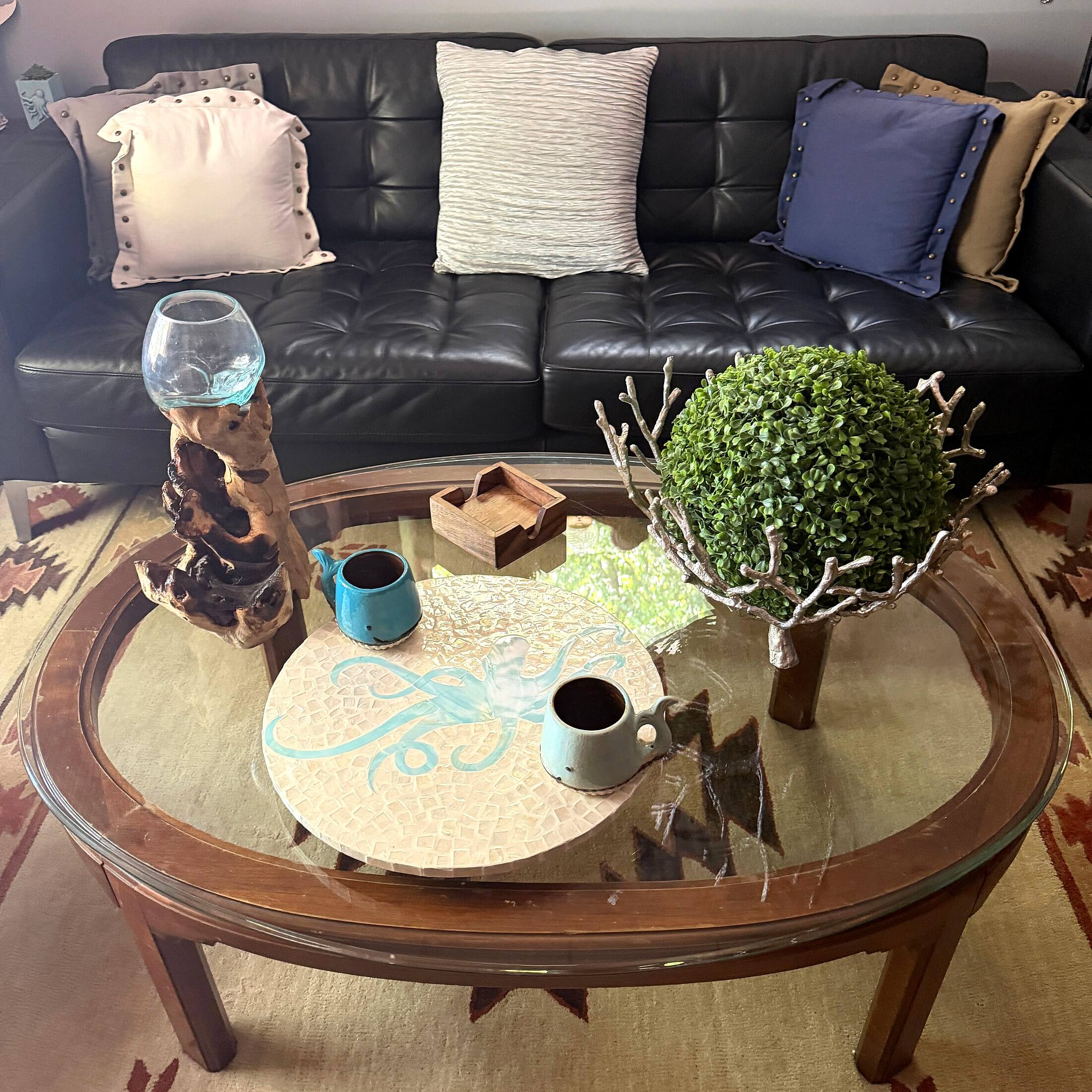 Alt View 7. Zeckos - Octopus Lazy Susan 16 in Capiz Shell Mosaic Rotating Tray Coastal Decor - Light Blue.