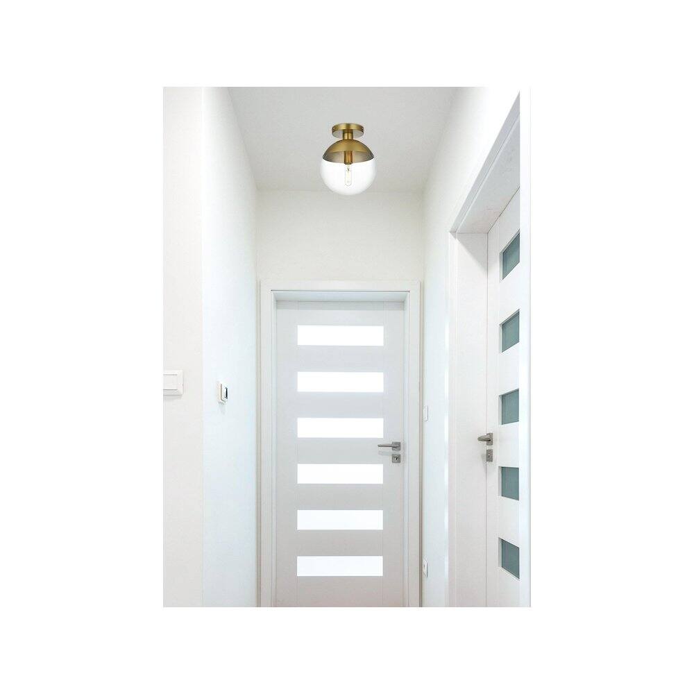 Alt View 1. Living District - Eclipse 10 Inch Flush Mount Ceiling Light Clear Shade in Chrome - Satin Gold And Clear.