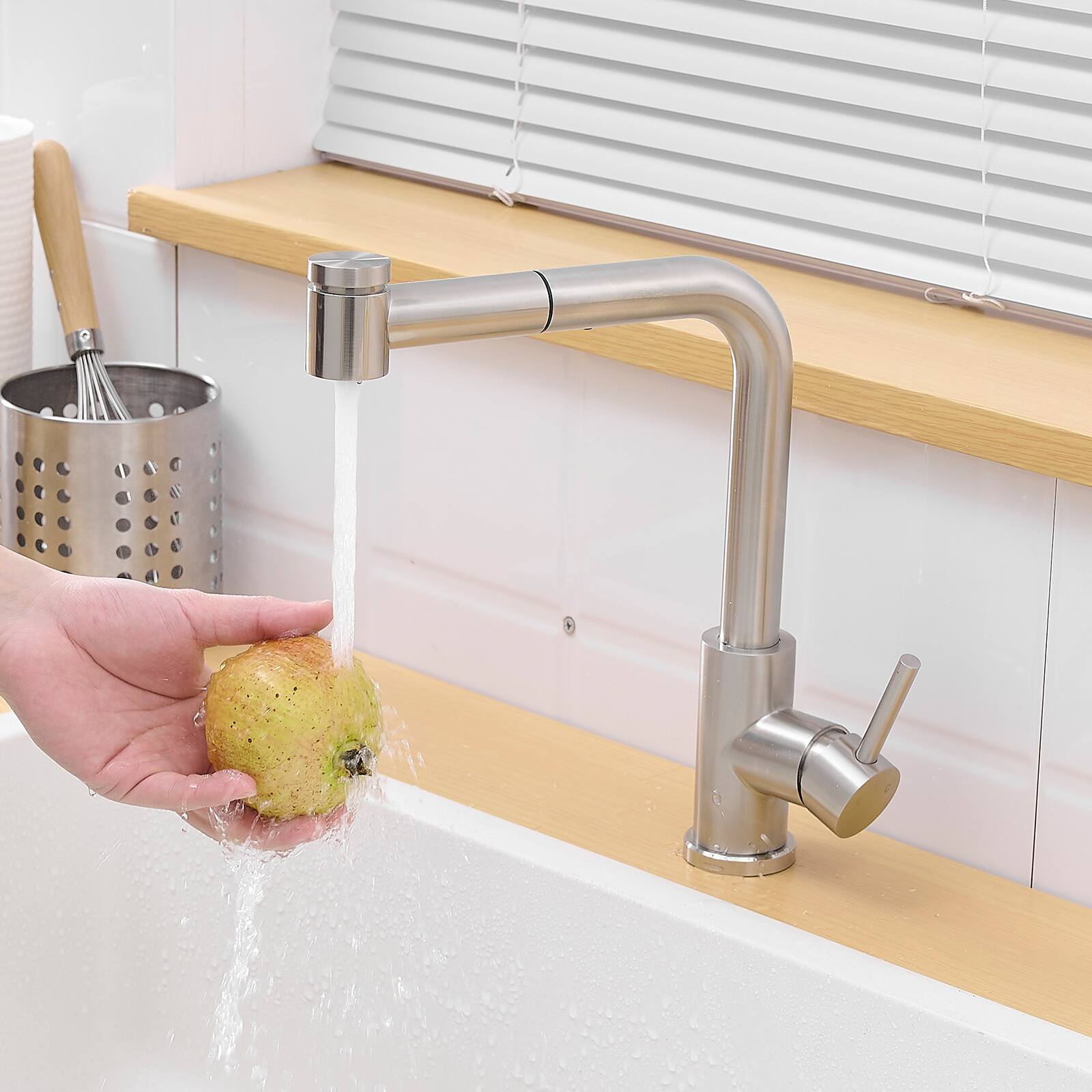 Alt View 7. Siljoy - Sink Faucet, Black Kitchen Faucets with Pull out Sprayer, Bathroom Sink Faucets Mini Bar Prep Faucet - Brushed Nickel.