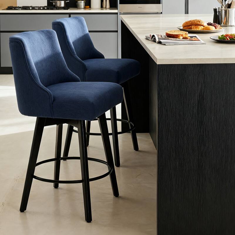 Left. Dyonery - Dyonery Counter Height Bar Stools Set of 4, Modern Swivel Barstools with Back and Wood Legs,26" H Kitchen Counter Stools - Blue.