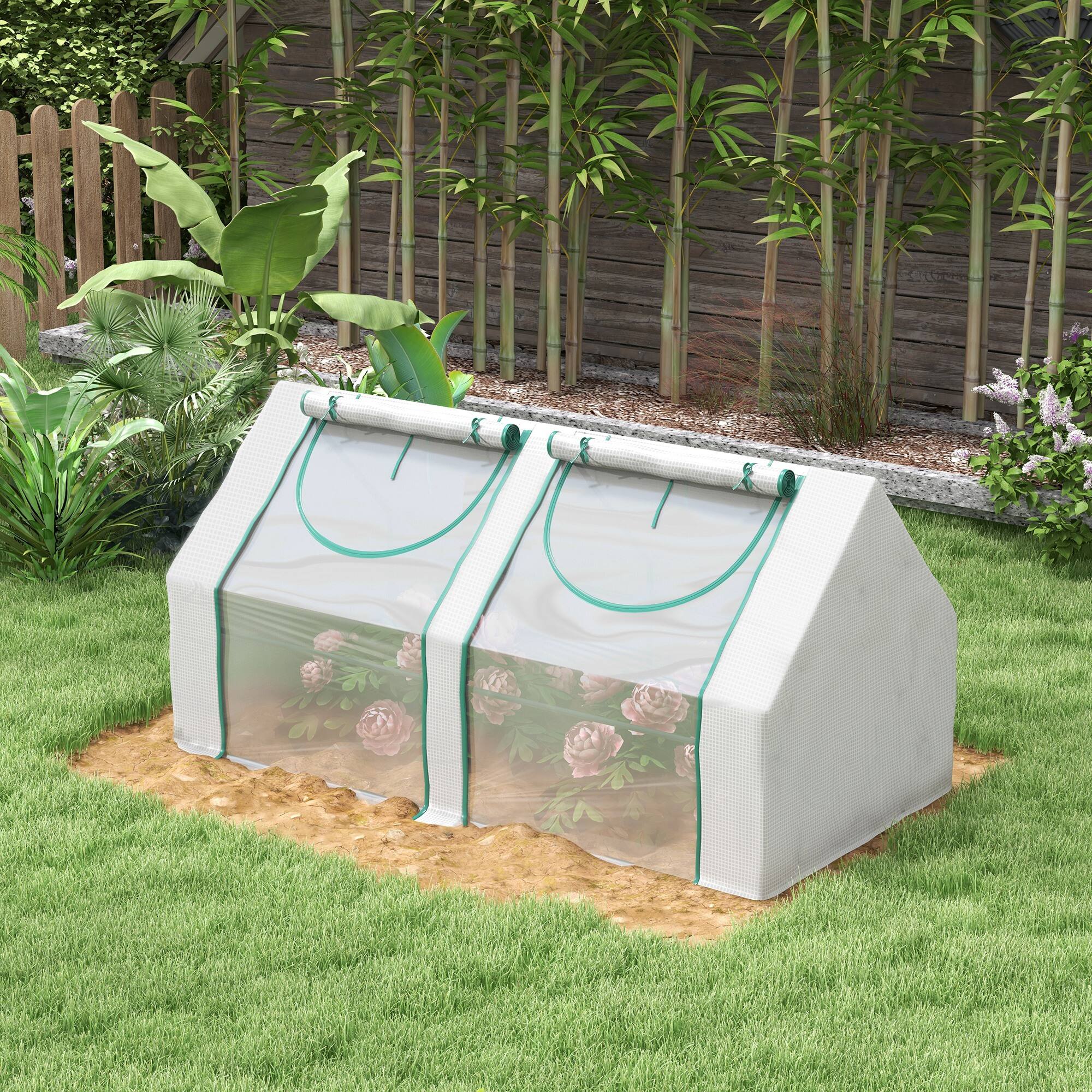 Alt View 1. Outsunny - 6' x 3' x 3' Portable Greenhouse, Garden Green House with 2 PE/Plastic Covers, Steel Frame and 2 Roll Up Windows.