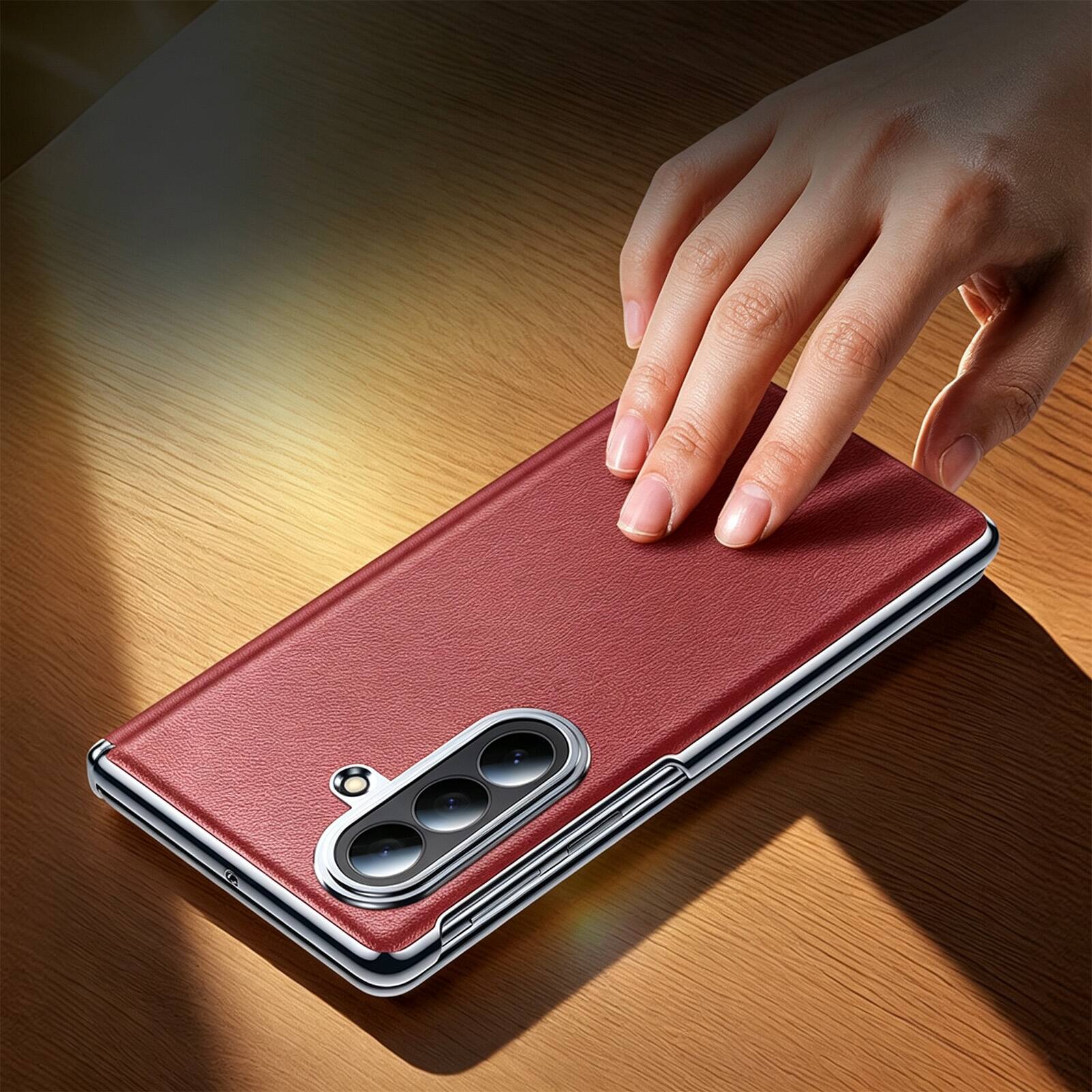 Alt View 3. Dteck - Shockproof Leather Texture Case for Samsung Galaxy Z Fold8 Ultra, Rigid Plastic Bumper Phone Cover with Hinge Protection - Black.