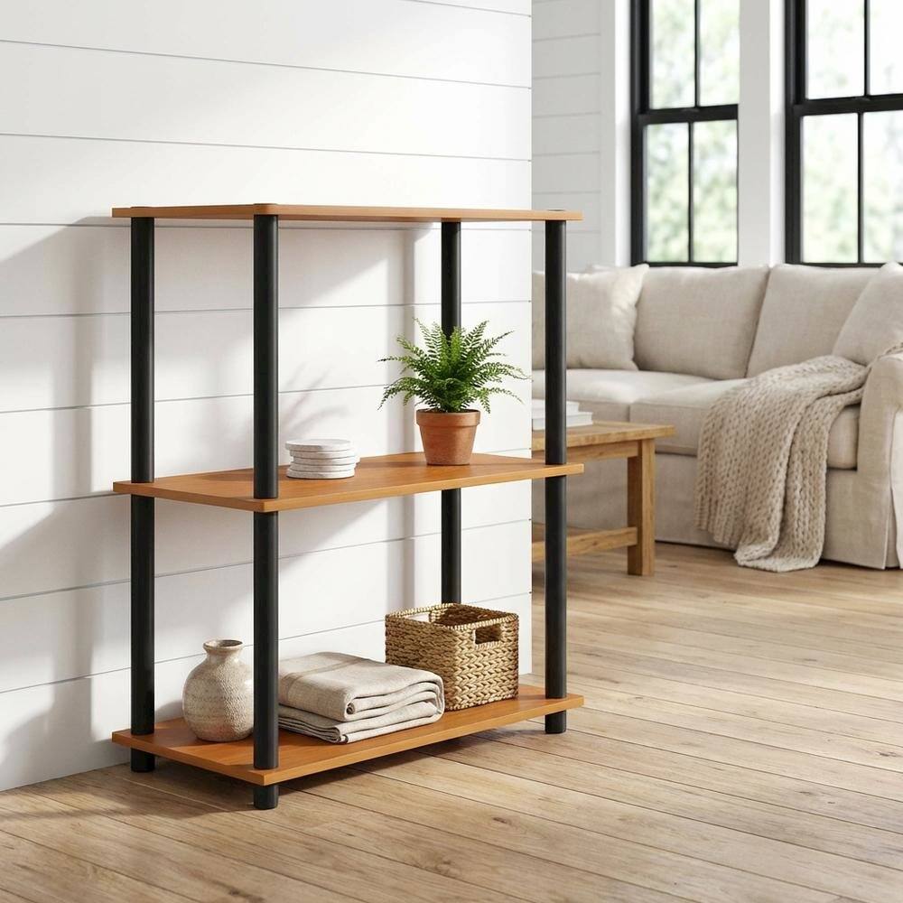 Angle. FurniFact - Wood Bookcase with Open Shelving and Sturdy Construction for Living Room Storage - Light Cherry/Black.