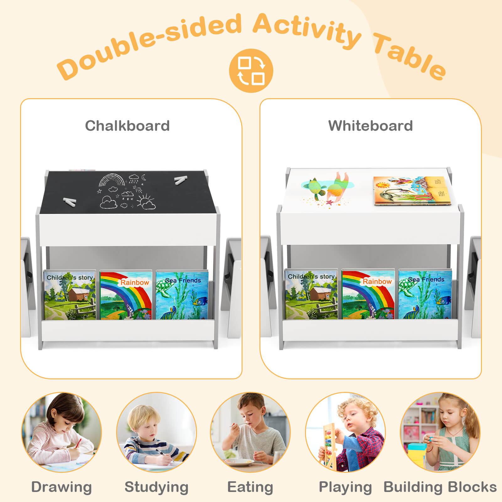 Double-sided Activity Table Chalkboard Whiteboard f i Children's b/s story, Rainbow Sea Friends Children's story, Rainbow Sea Friends Drawing Studying Eating Playing Building Blocks