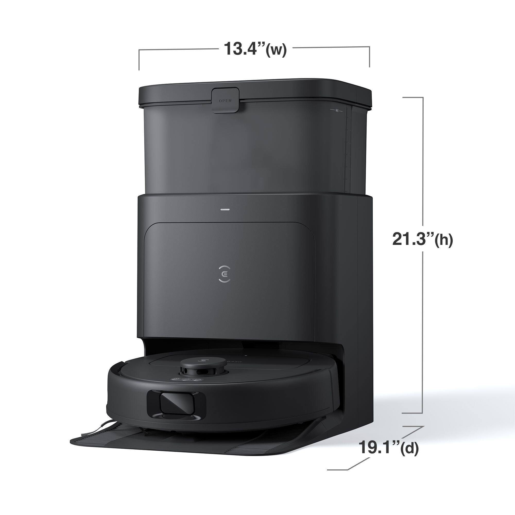 The text on the image reads "13.4" (w) (w) OFER - 21.3" (h) (h) 19.1" (d) (d)." This text is describing the dimensions of an object, which is a black appliance. The dimensions are 13.4 inches wide, 21.3 inches high, and 19.1 inches deep.