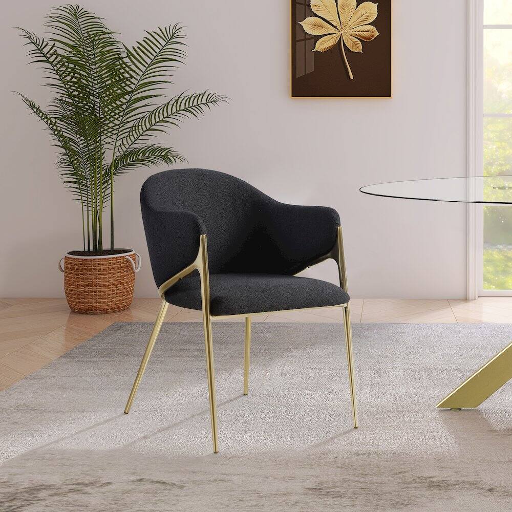 Alt View 4. Meridian Furniture - Nial Black Boucle Fabric Dining Chair, Set of 2 - Black.