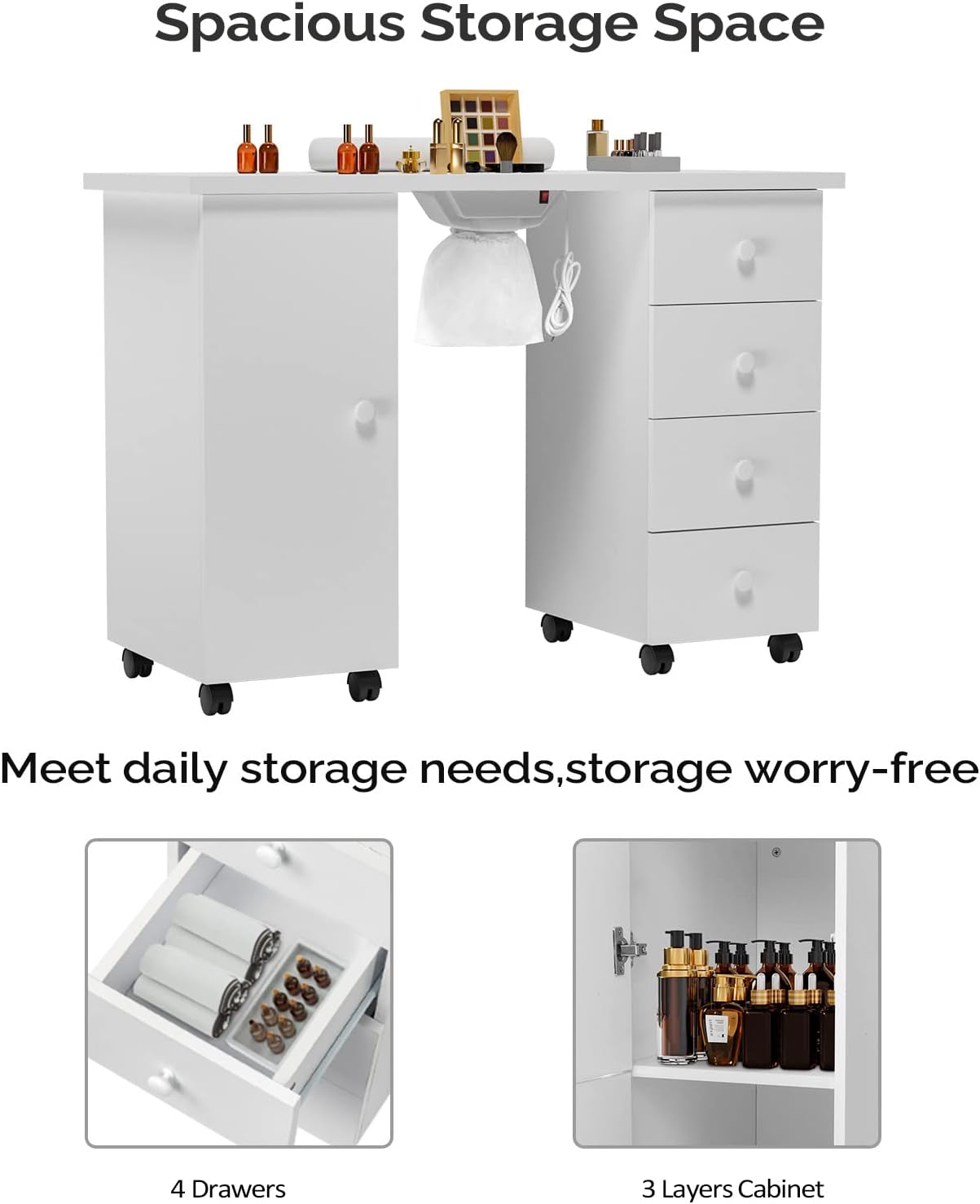 Spacious Storage Space

Meet daily storage needs, storage worry-free

4 Drawers

3 Layers Cabinet