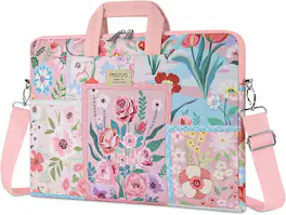 mosiso - Laptop Shoulder Bag 15-16 Inch, Laptop Briefcase Sleeve with Belt for 15-15.6 inch MacBook Air Pro HP Dell ASUS Acer - Spliced Flowers