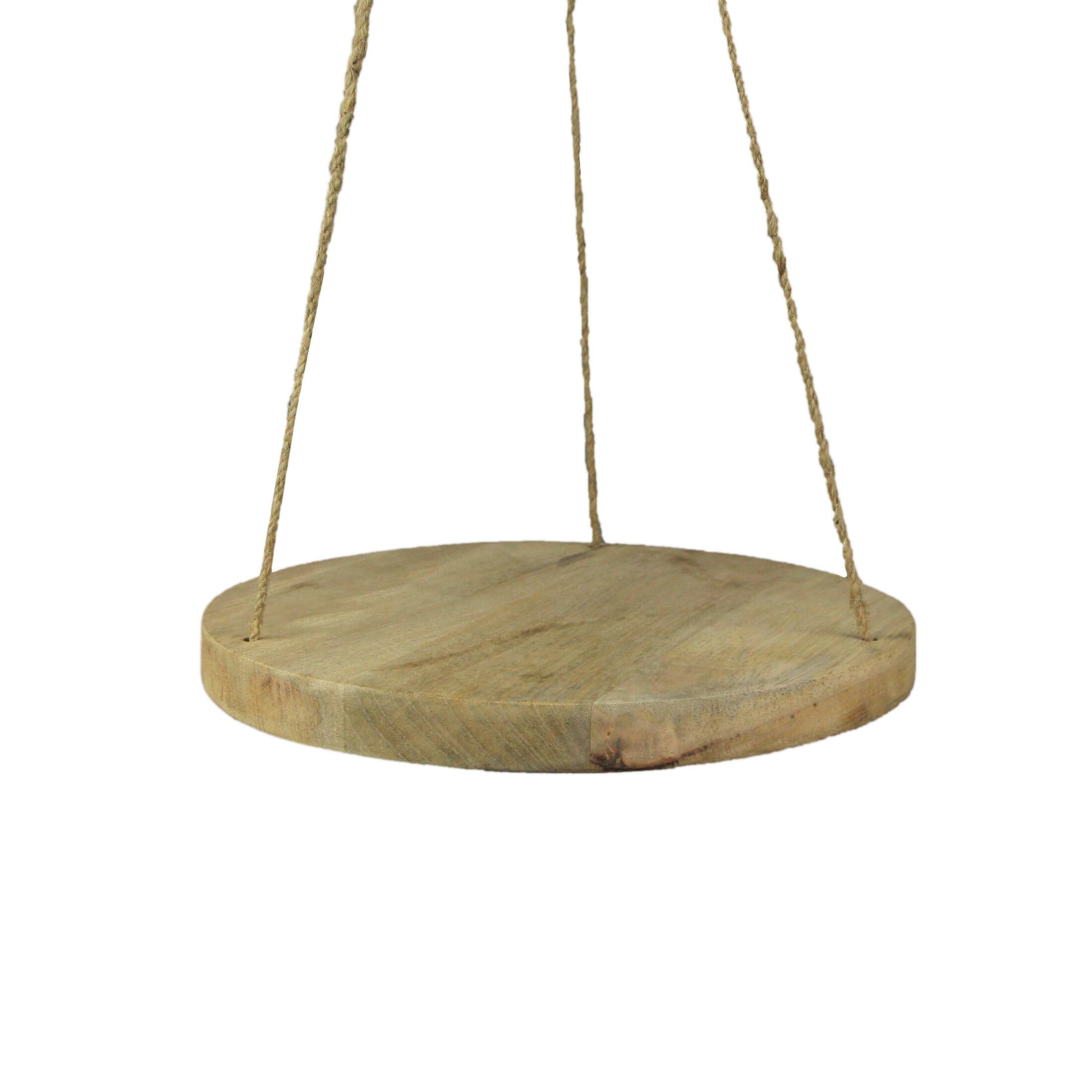 Alt View 1. Things2Die4 - Set of 3 Primitive Country Wooden Disc and Jute Rope Hanging Plant Stands - Brown.