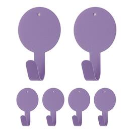Unique Bargains - 6pcs Round Decorative Metal Self-Adhesive Wall Hooks Heavy Duty for Bathroom Kitchen Home Office Hanging Keys Coats - Purple