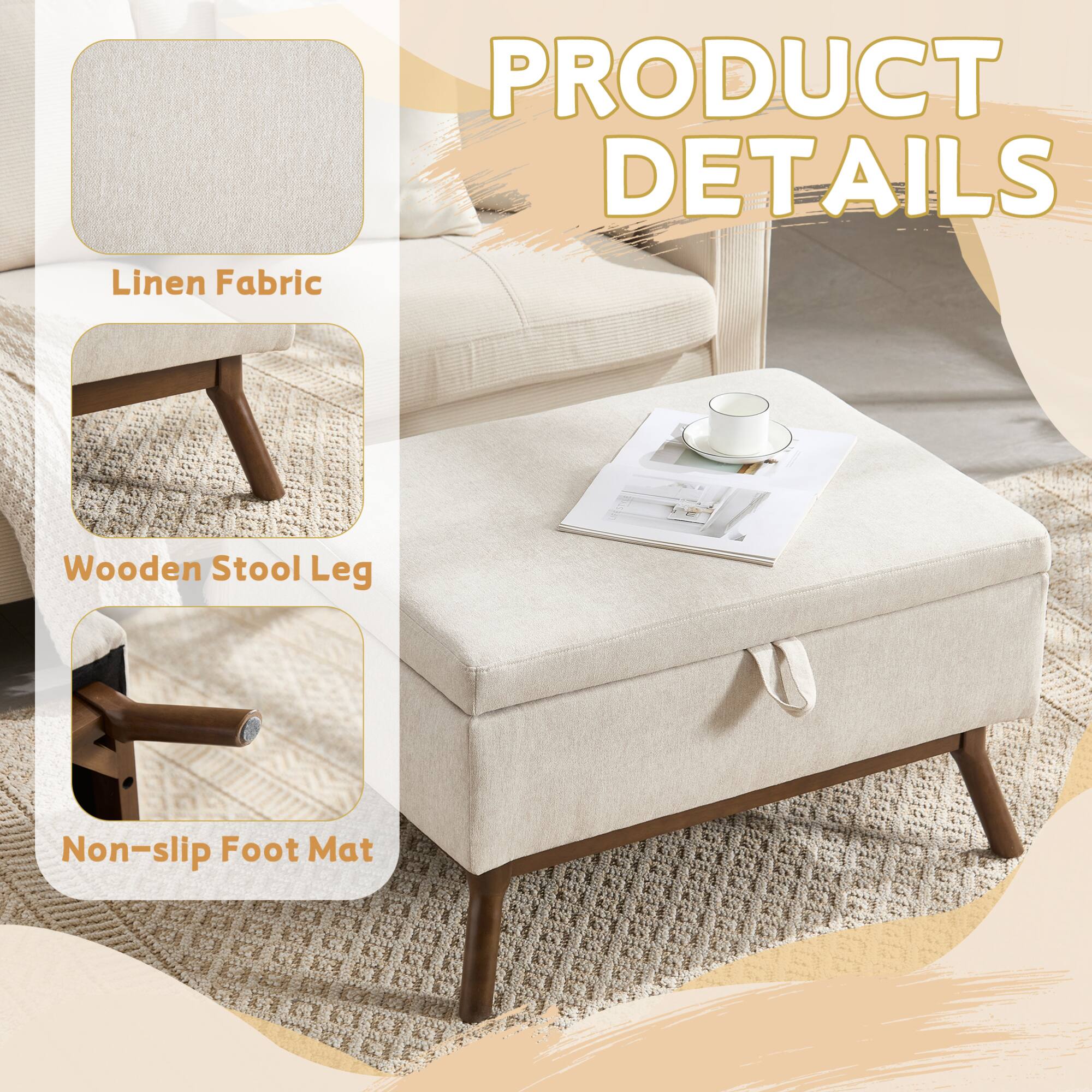 PRODUCT DETAILS

- Linen Fabric
- Wooden Stool Leg
- Non-slip Foot Mat