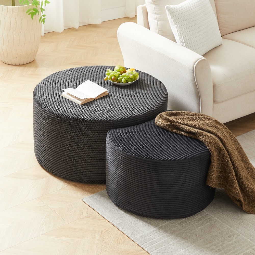 Loheer - Nesting Coffee Table Set of 2 Upholstered Round Foam Ottoman No Assembly - Black price history on PriceWatchPro