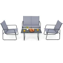 Costway - 4-Piece Metal Patio Furniture Chat Set Outdoor Conversation Table Garden - Grey,Black