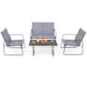 Costway - 4-Piece Metal Patio Furniture Chat Set Outdoor Conversation Table Garden - Grey,Black