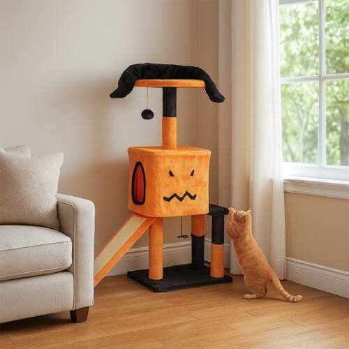 Alt View 7. Winado - 39in Halloween Cat Tower with Scratching Posts, Hanging Balls, House Cave, Scratch Board for Indoor Holiday Decoration.