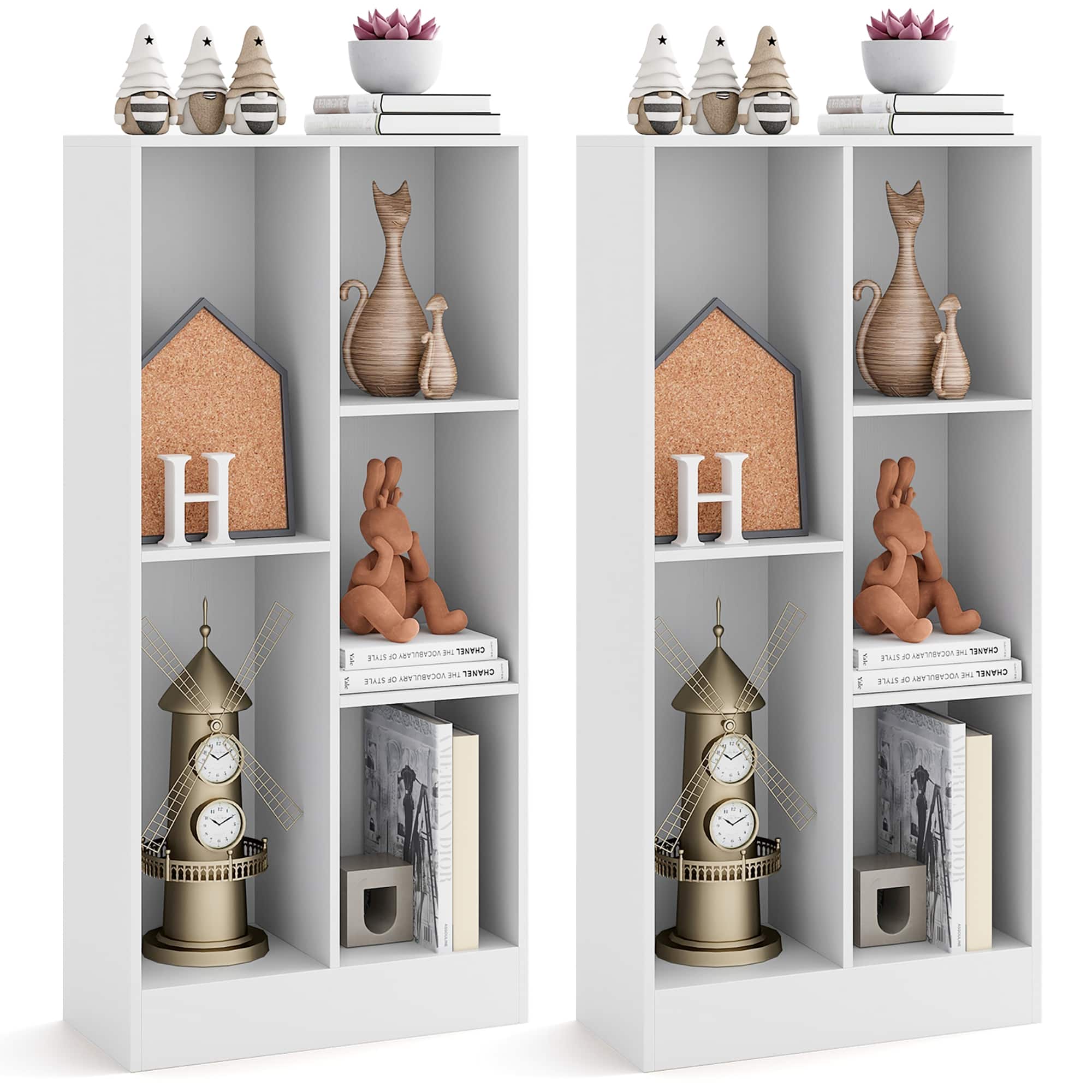 Gymax - 5-Cube Bookshelf 41'' Floor Bookcase w/ 2 Anti-Tipping Kits Freestanding Storage - White