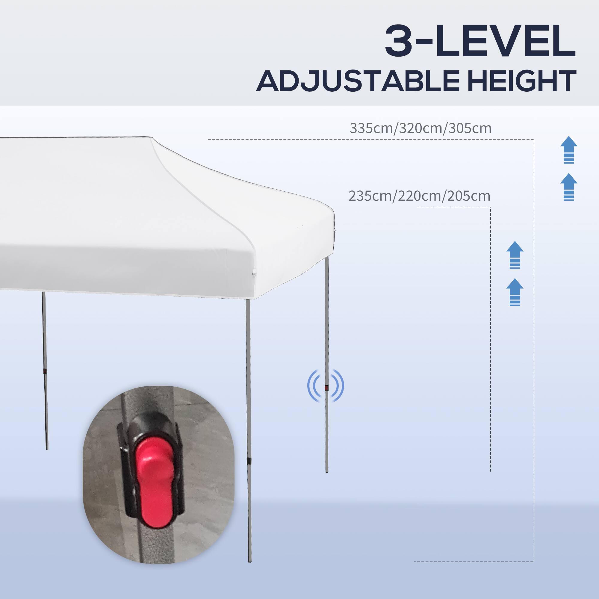 3-LEVEL ADJUSTABLE HEIGHT
335cm/320cm/305cm
235cm/220cm/205cm