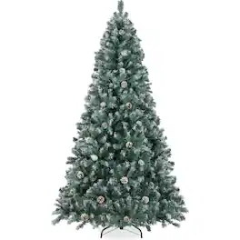 Best Choice Products - Pre-Decorated Christmas Tree w/ Pinecones, Flocked Branch Tips - Flocked Blue Spruce