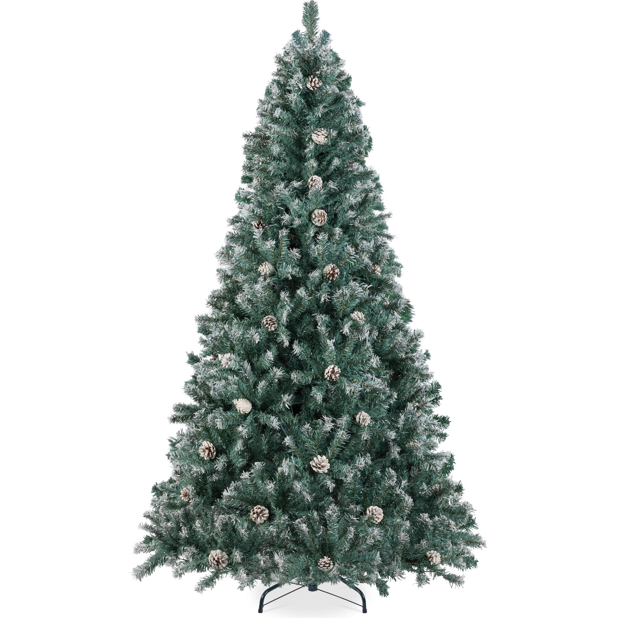 Front. Best Choice Products - Pre-Decorated Christmas Tree w/ Pinecones, Flocked Branch Tips - Flocked Blue Spruce.