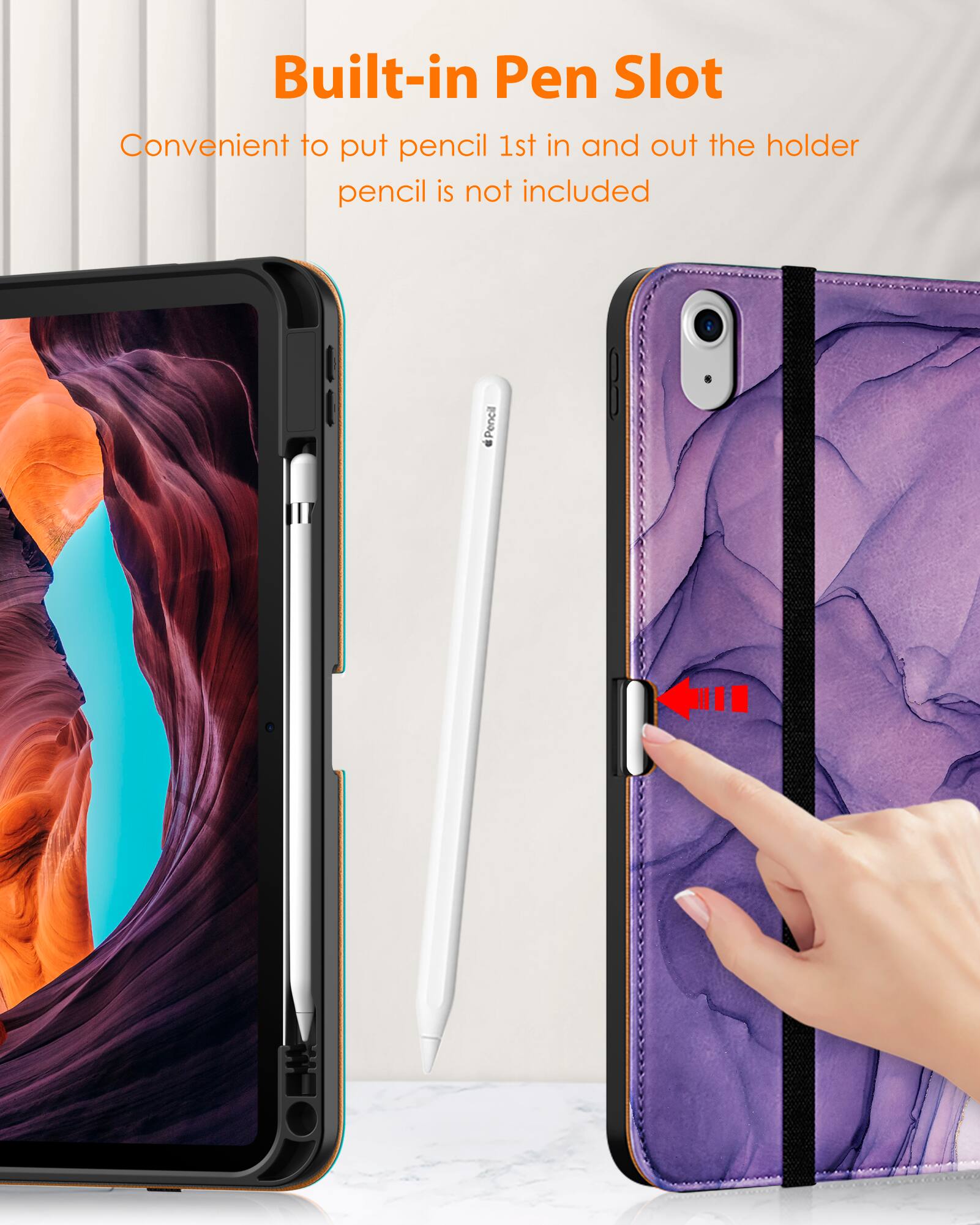 Built-in Pen Slot  
Convenient to put pencil 1st in and out the holder  
pencil is not included