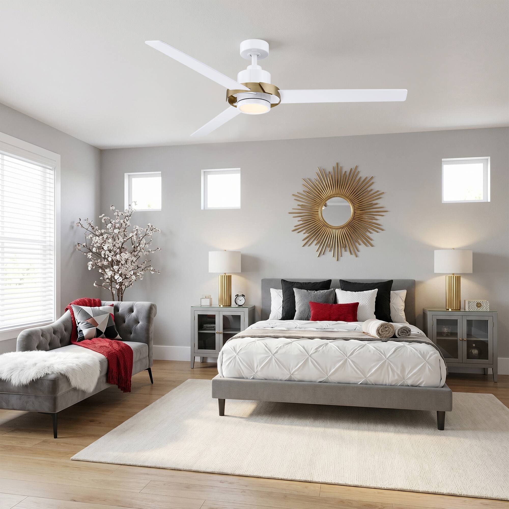 Back. Parrot Uncle - 60 Inch Modern Dimmable LED Ceiling Fan with Remote Control and 6 Speed DC Motor - White.