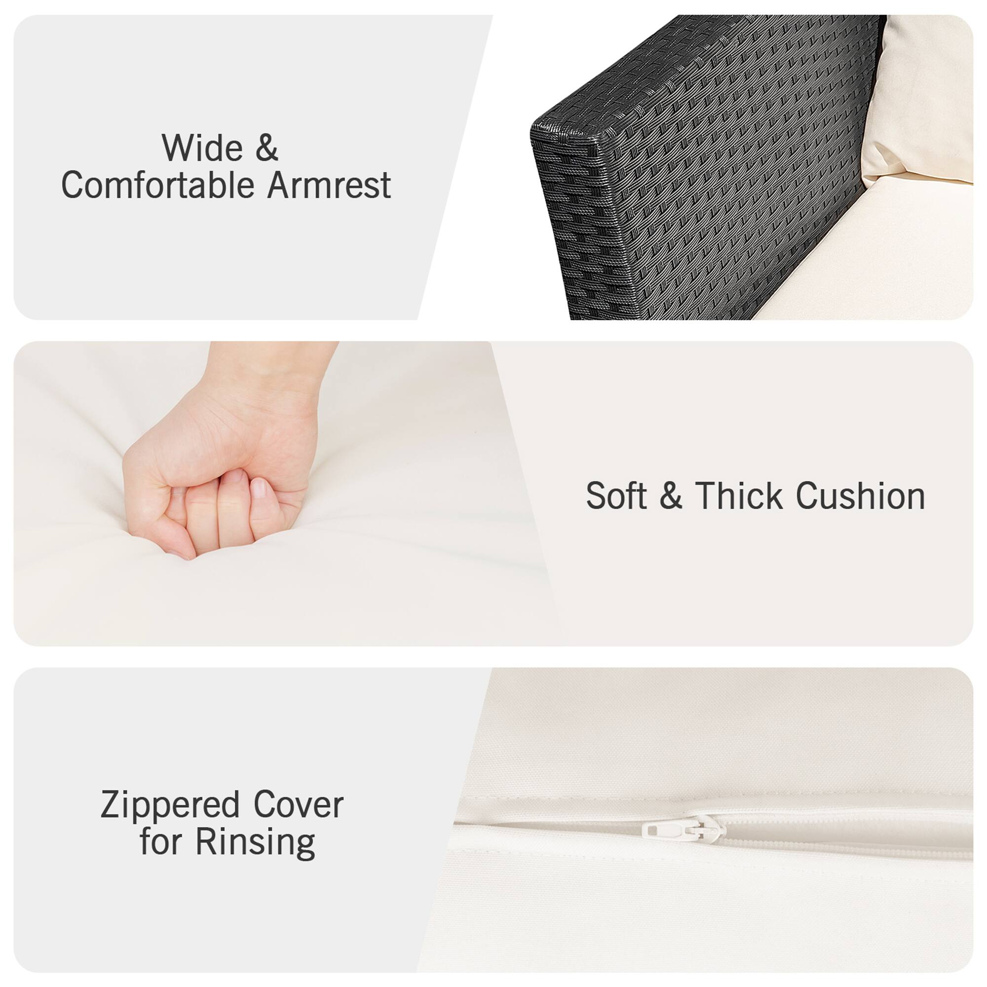 - Wide & Comfortable Armrest
- Soft & Thick Cushion
- Zippered Cover for Rinsing
