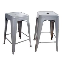 AmeriHome - Loft 24 Inch Metal Bar Stool - 2 Piece - Silver