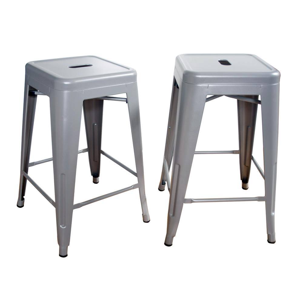 Front. AmeriHome - Loft 24 Inch Metal Bar Stool - 2 Piece - Silver.