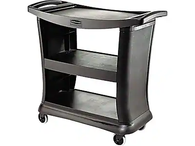 Front. RubberMaid - Rubbermaid 9T68 Executive 3-Shelf Polypropylene Mobile Serving Cart with Swivel Wheels - Black.