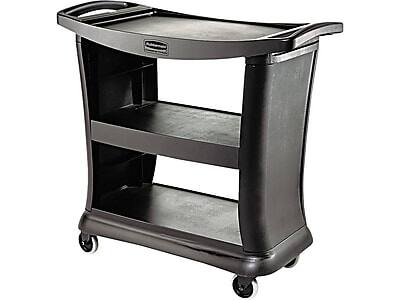 Front. RubberMaid - Rubbermaid 9T68 Executive 3-Shelf Polypropylene Mobile Serving Cart with Swivel Wheels - Black.