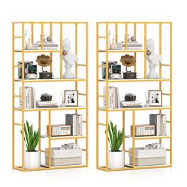 Gymax - 2PCS 71'' 5 Tier Tall Bookshelf w/Open Storage Shelves Metal Frame for Bedroom - White