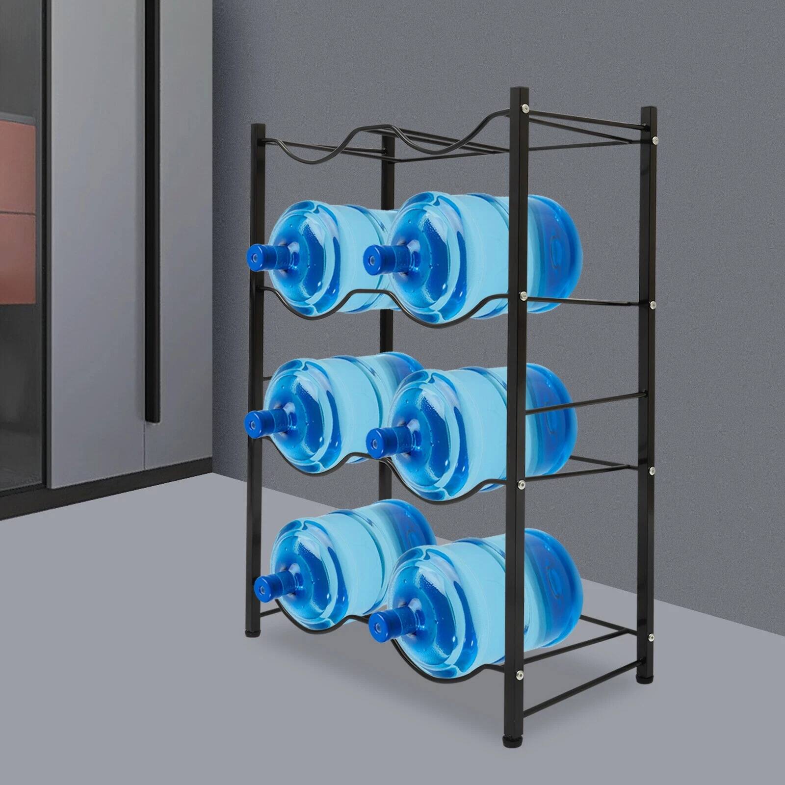 Angle. Home Collection - 5 Gallon Water Bottle Rack 4-Tier 8-Bottle Storage Organizer - Black.