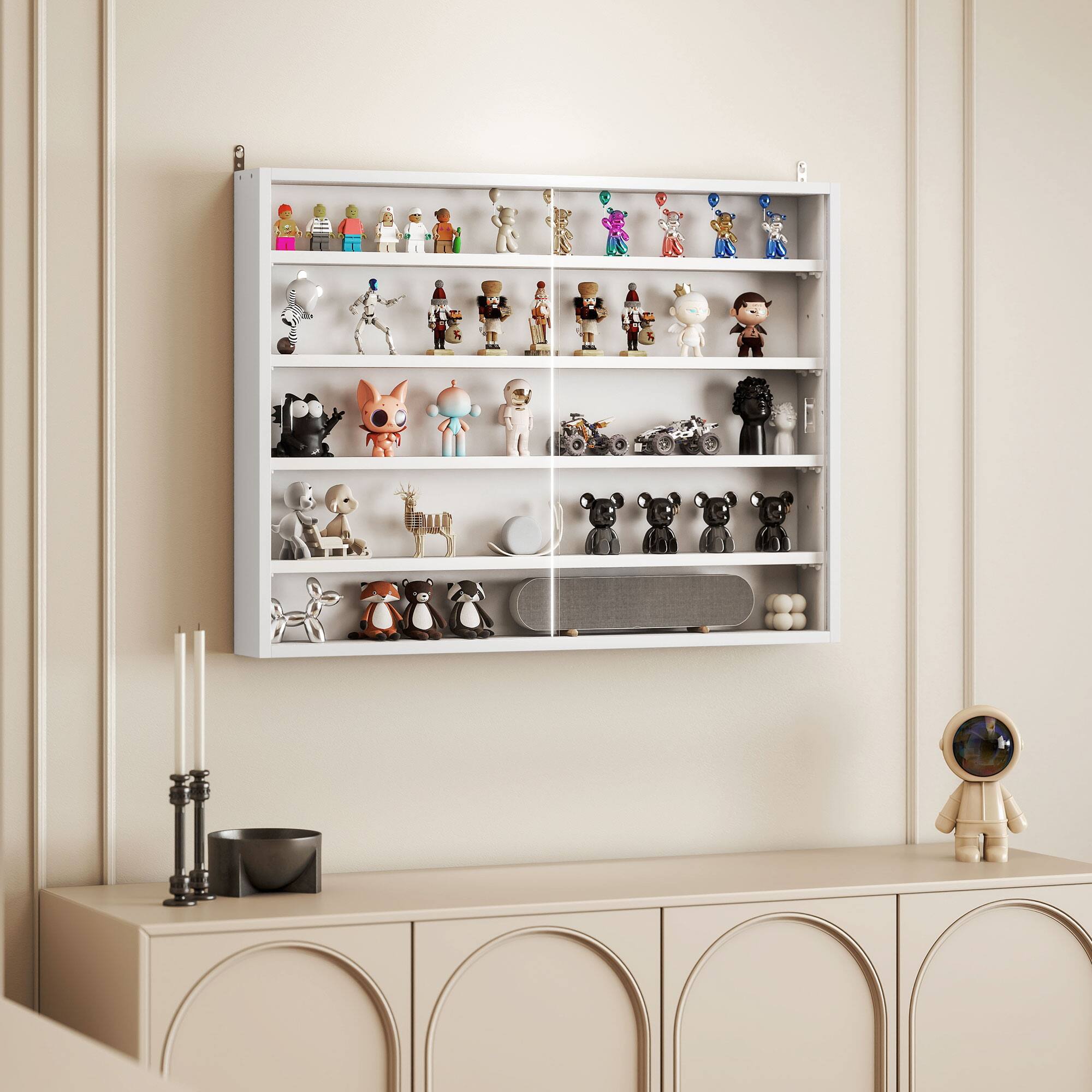 Alt View 7. Homcom - 5-Tier Display Cabinet, Glass Door Cabinet with Adjustable Shelves, Wall-Mounted Display Case for Playroom, Bedroom - White.