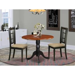 East West Furniture - DLNI3-BCH-C 3 PC Kitchen Table set-Dining Table and 2 Wood Kitchen Chairs - Black & Cherry