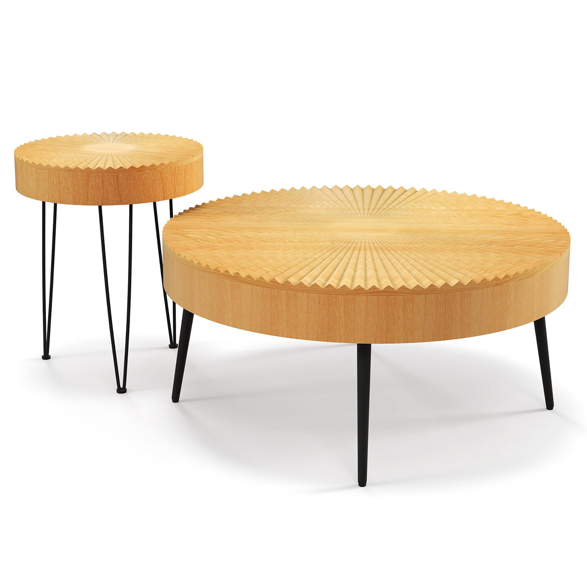 Alt View 18. Costway - Farmhouse Round Coffee Table Set of 2 End Table Natural Finish for Living Room - Natural.