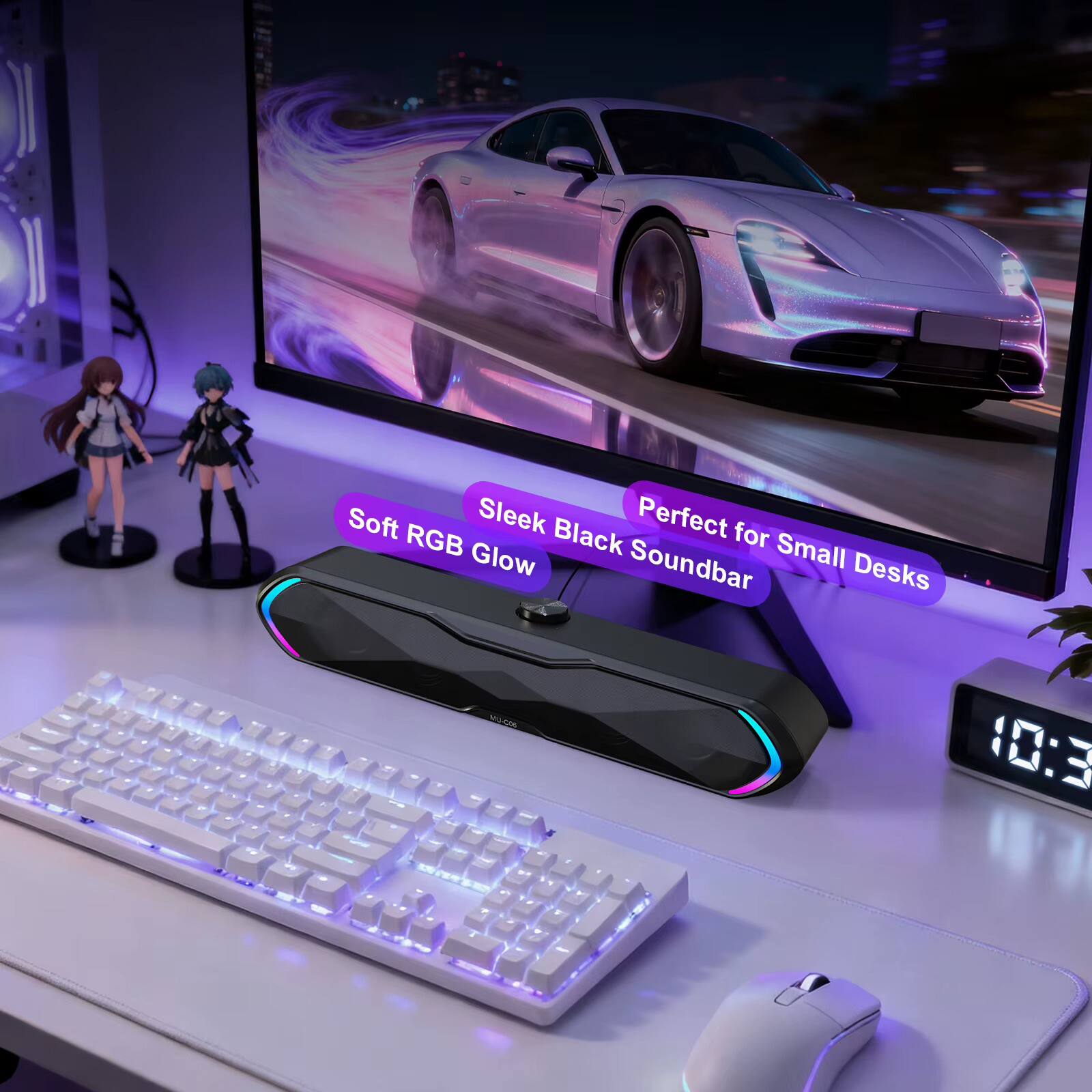 Soft RGB Sleek Black Perfect for Glow Soundbar Small Desks