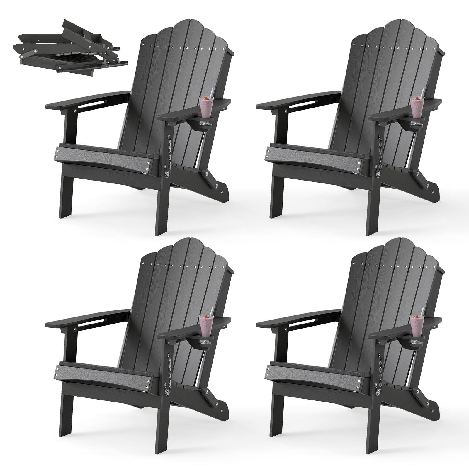 Alt View 1. Gymax - Gymax 4PCS Patio Folding Adirondack Chair Weather Resistant Cup Holder Yard Grey - Gray.