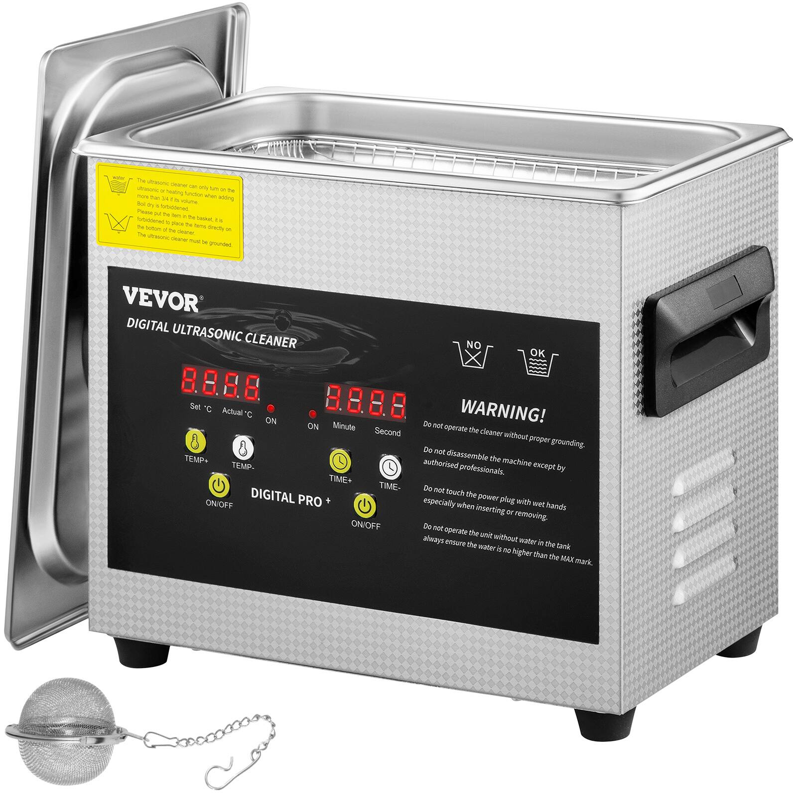 VEVOR - 3L Upgraded Ultrasonic Cleaner (200W Heater,120W Ultrasonic) Professional Digital Lab Ultrasonic Parts Cleaner - Silver