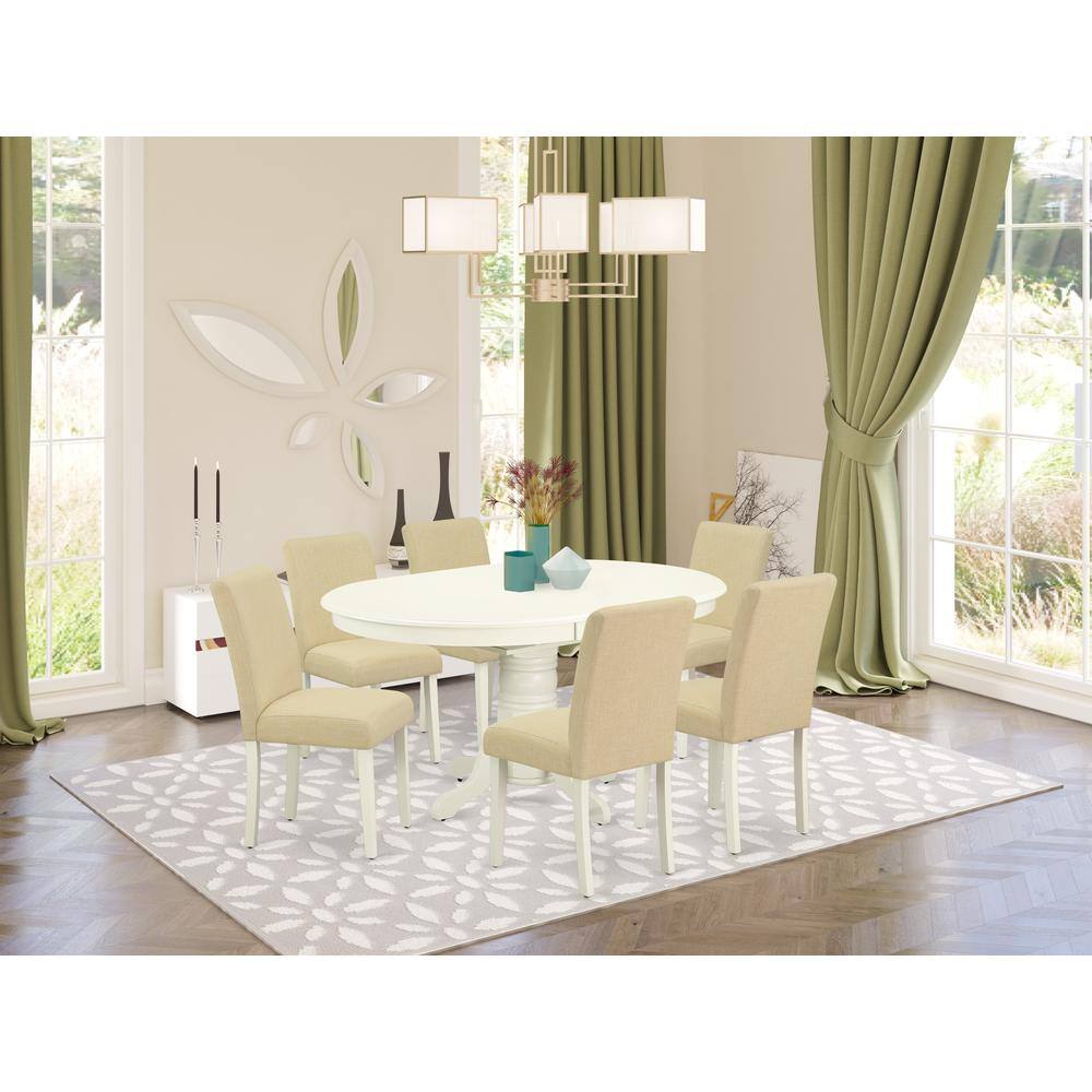 Left. East West Furniture - Dining Room Set Linen White - Brown.
