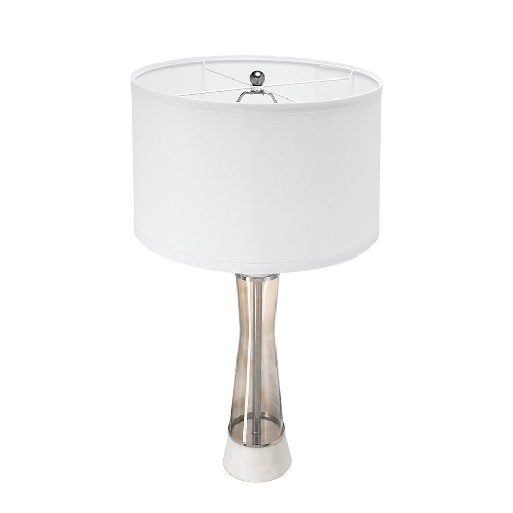 Left. Dexmalle - Dexmalle-Marble Table Lamp with Glass Cylinder-White and Bronze.