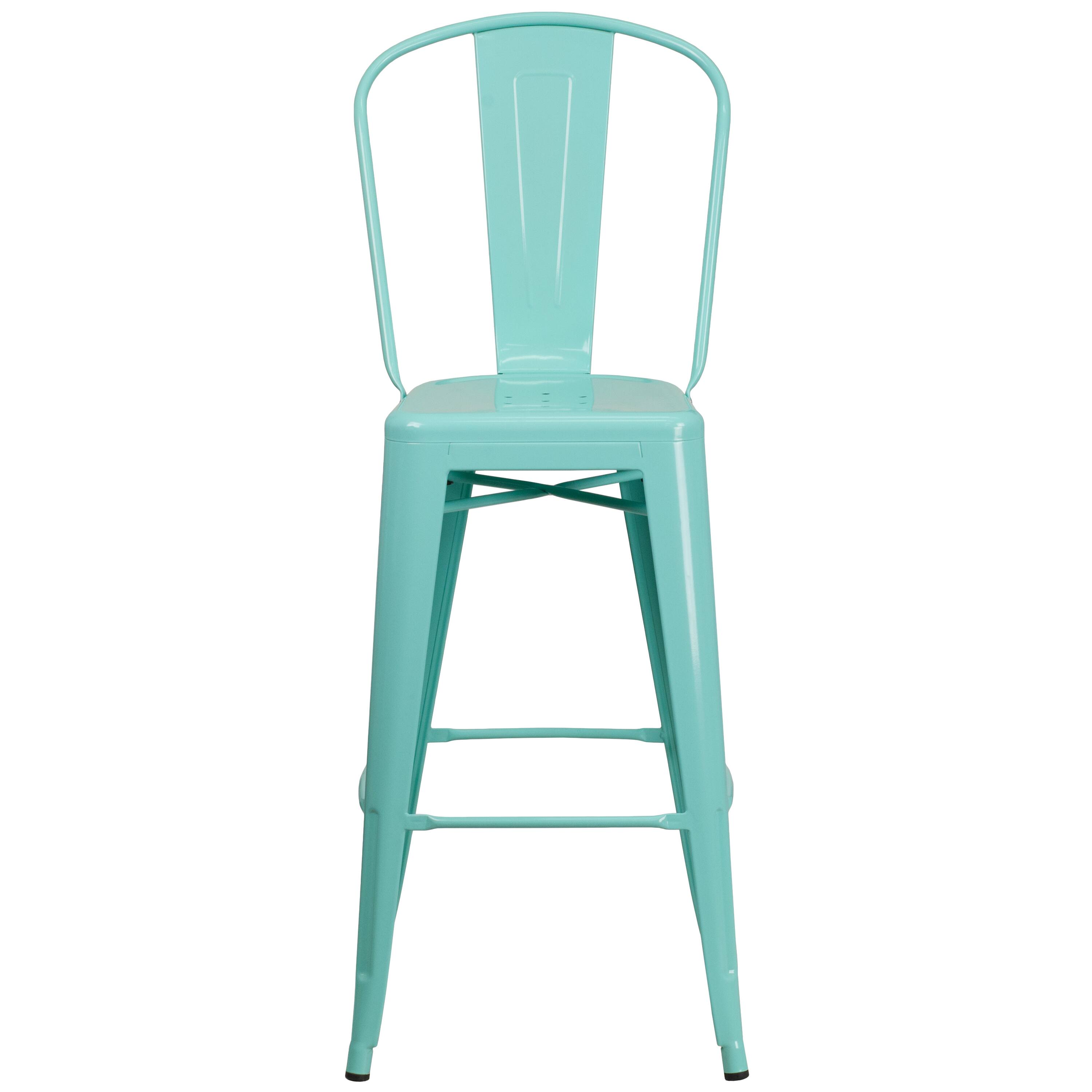 Alt View 7. Emma + Oliver - Commercial Grade 30"H Metal Indoor-Outdoor Barstool with Drain Holes and Back - Mint Green.