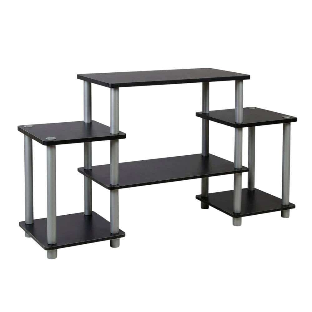 FurniFact - no tools entertainment center with modern design - Black/Grey